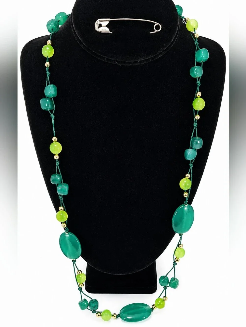 Green Glass Bead Statement Necklace Adjustable Boho Artisan Jewelry